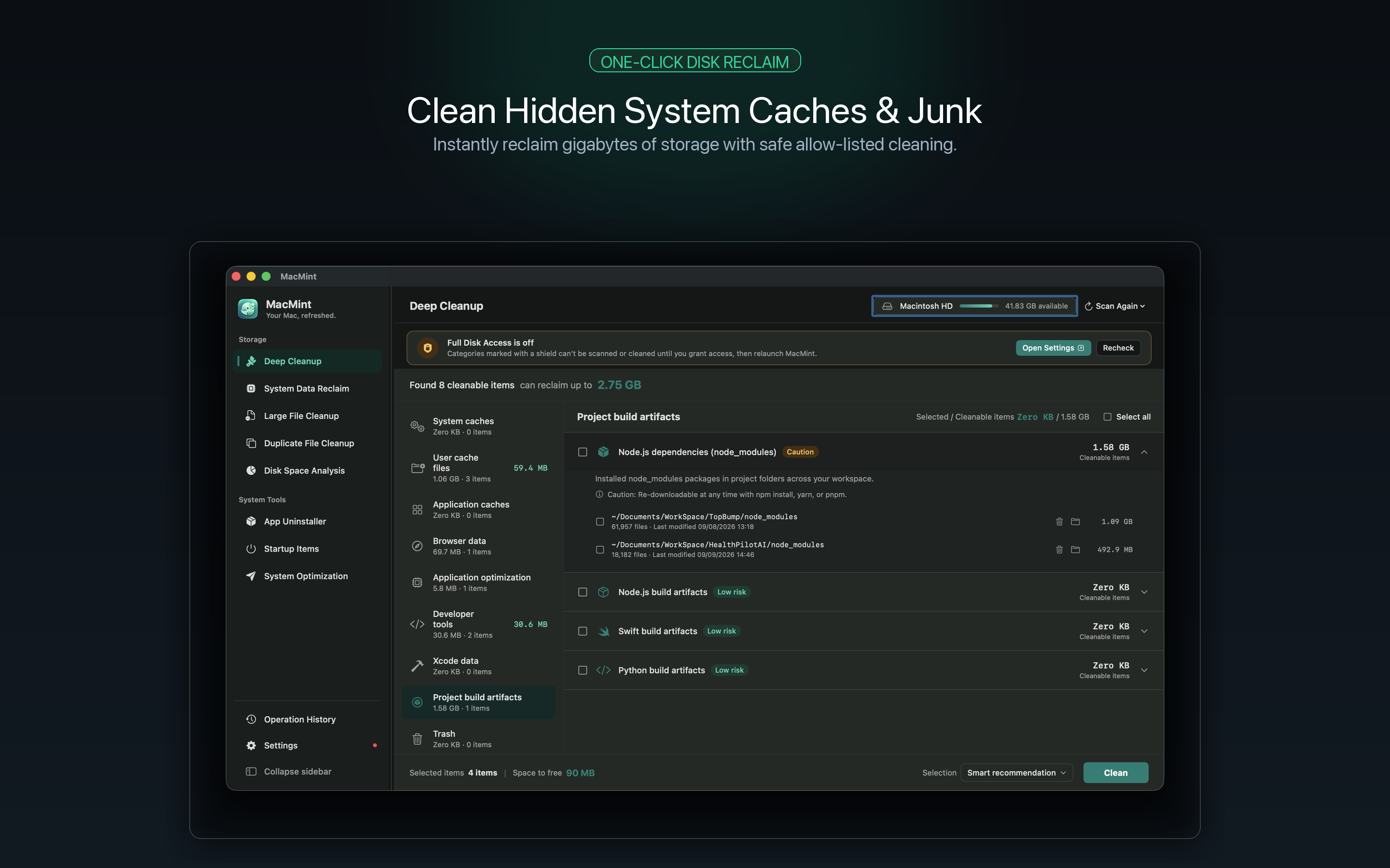 MacMint Deep Cleanup Interface